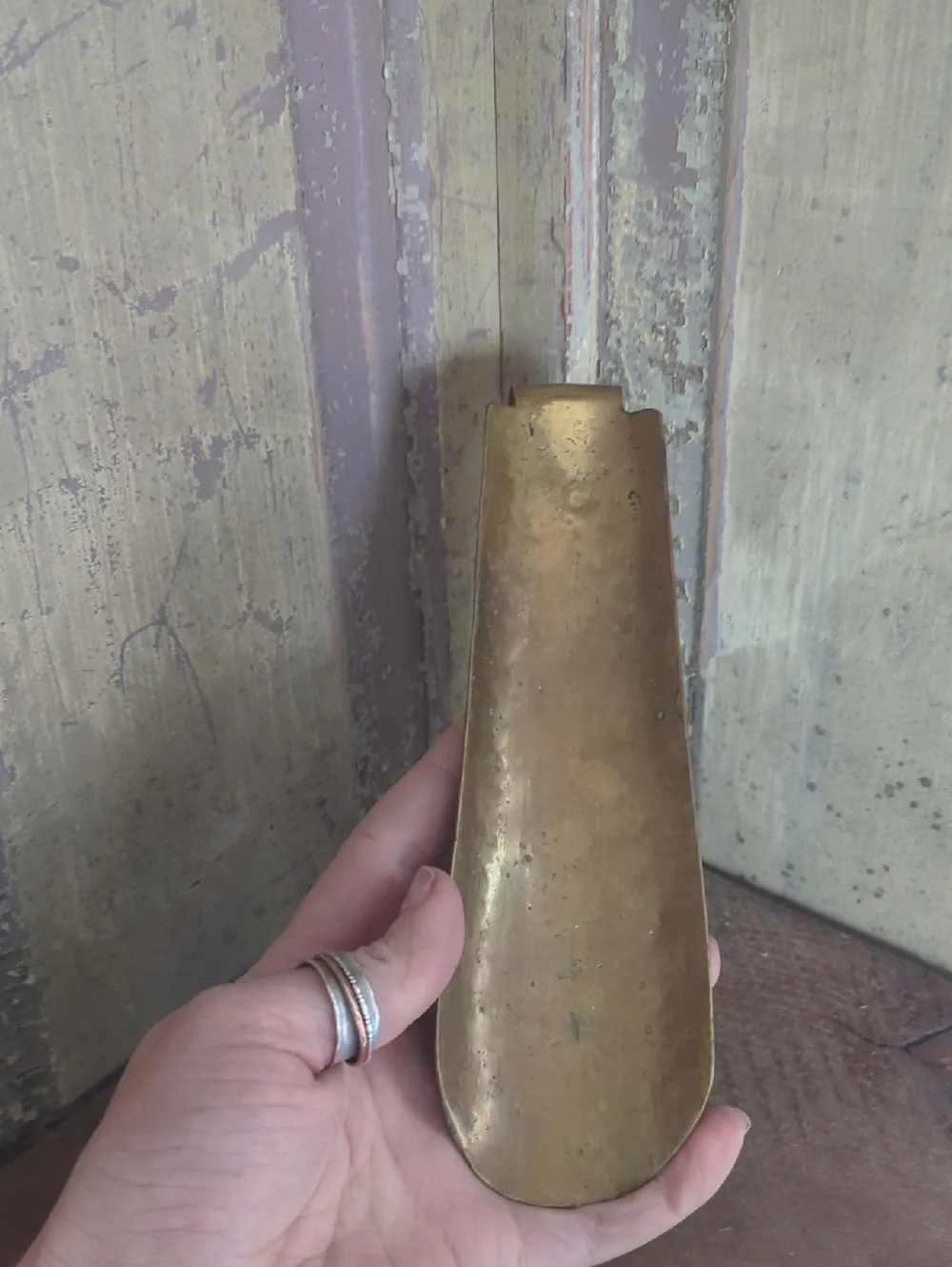 Antique Brass Shoehorn With Curved Handle and Patina 1800s Vintage